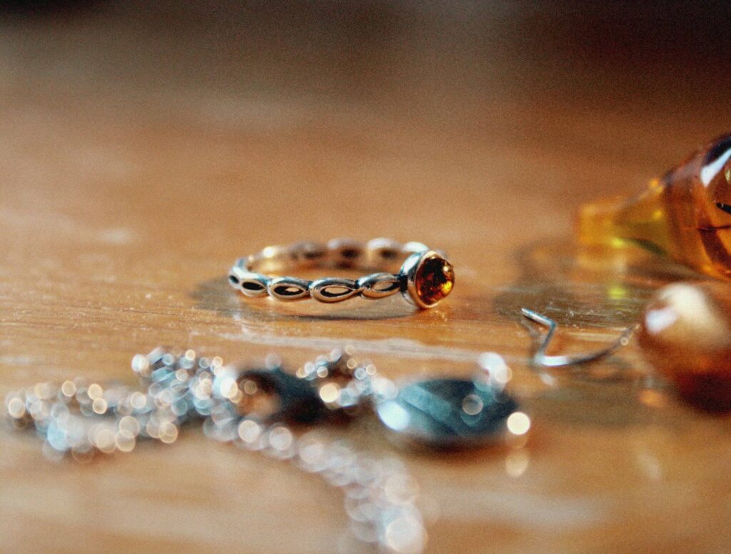 jewelry spread out on table