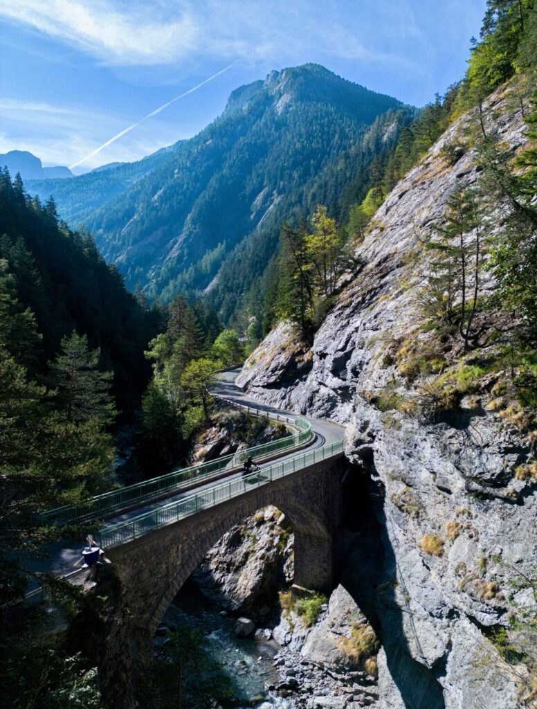 Curving road between mountains