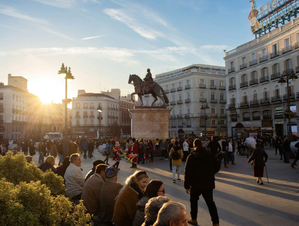 People hanging out in Madrid plaza