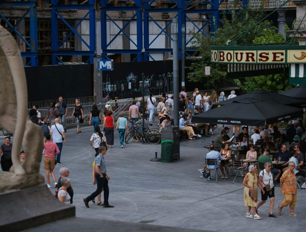Pedestrians walking around Brussels