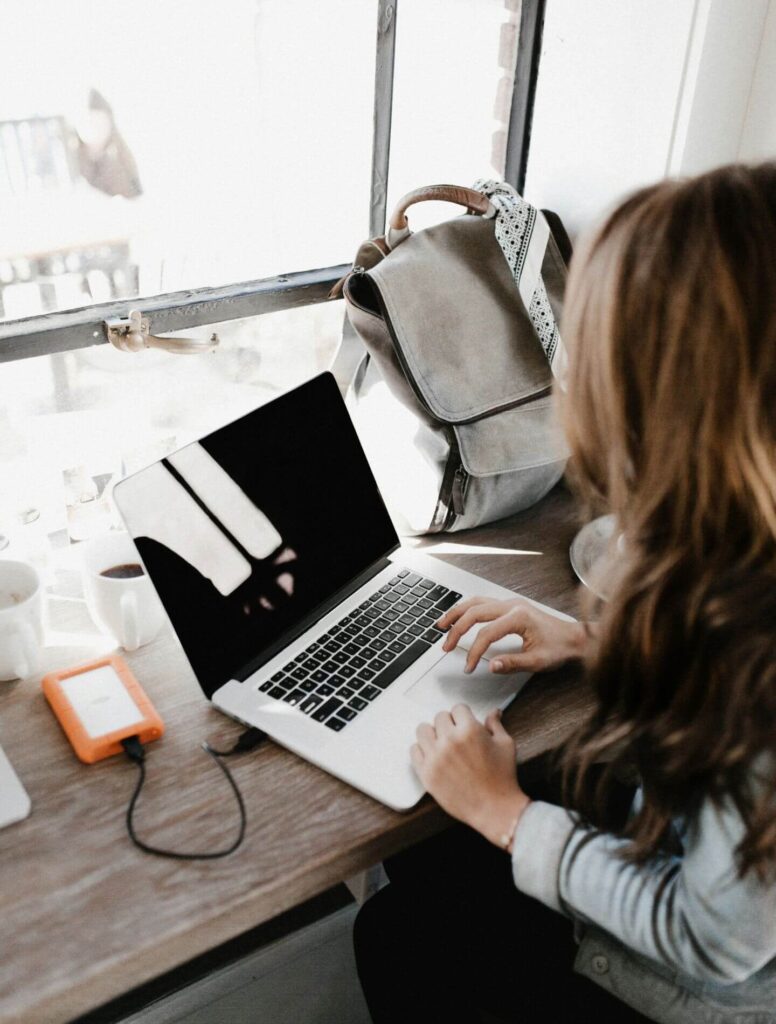 Woman working on her laptop