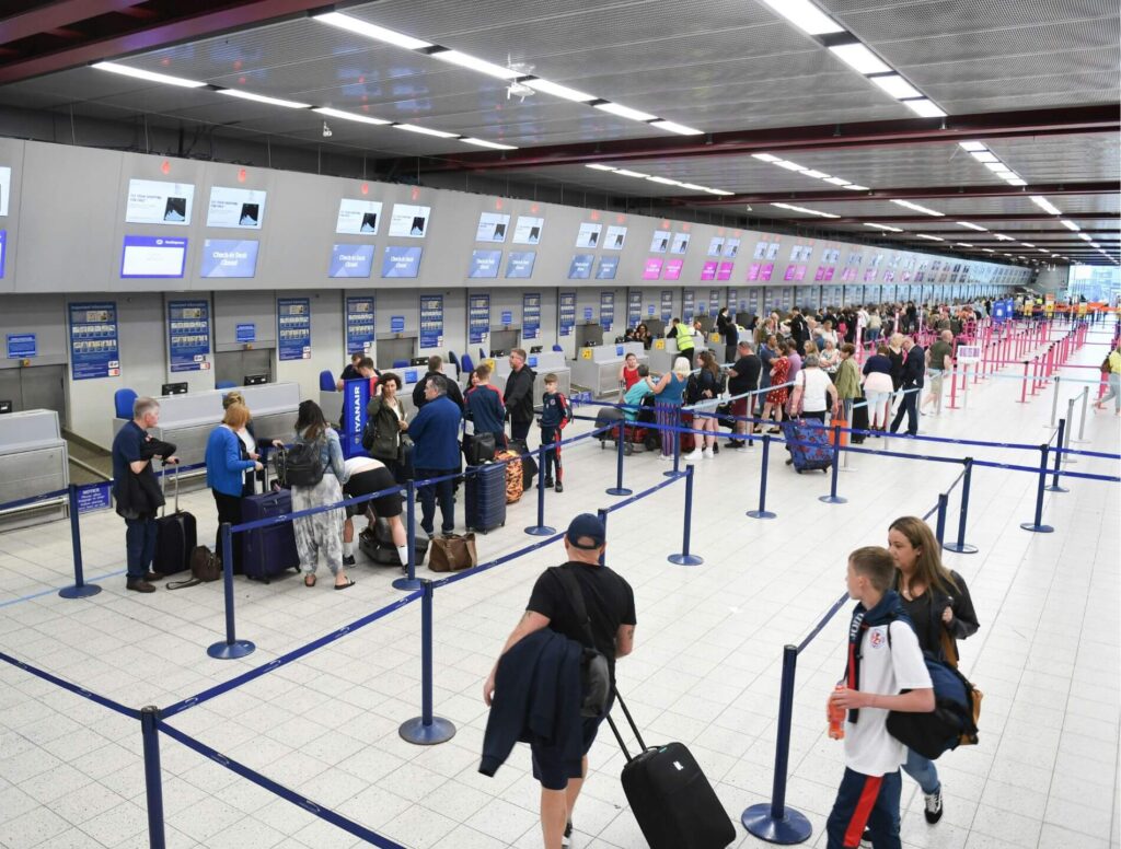 People in line at an airport