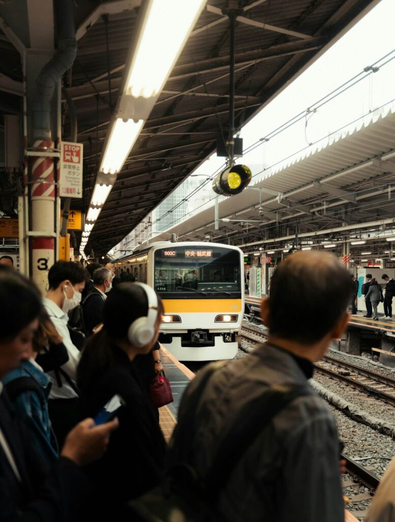 people waiting for a train in Japan