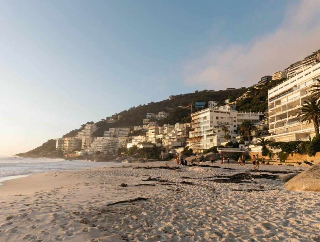 Beach with condo apartments in the background