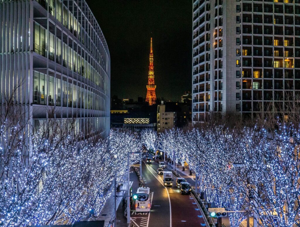 Lit up trees in Tokyo