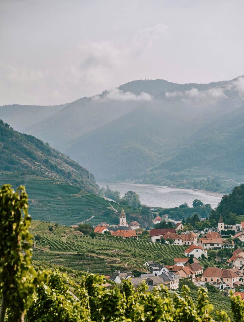 Wachau Valley with river in the background and small towns in front