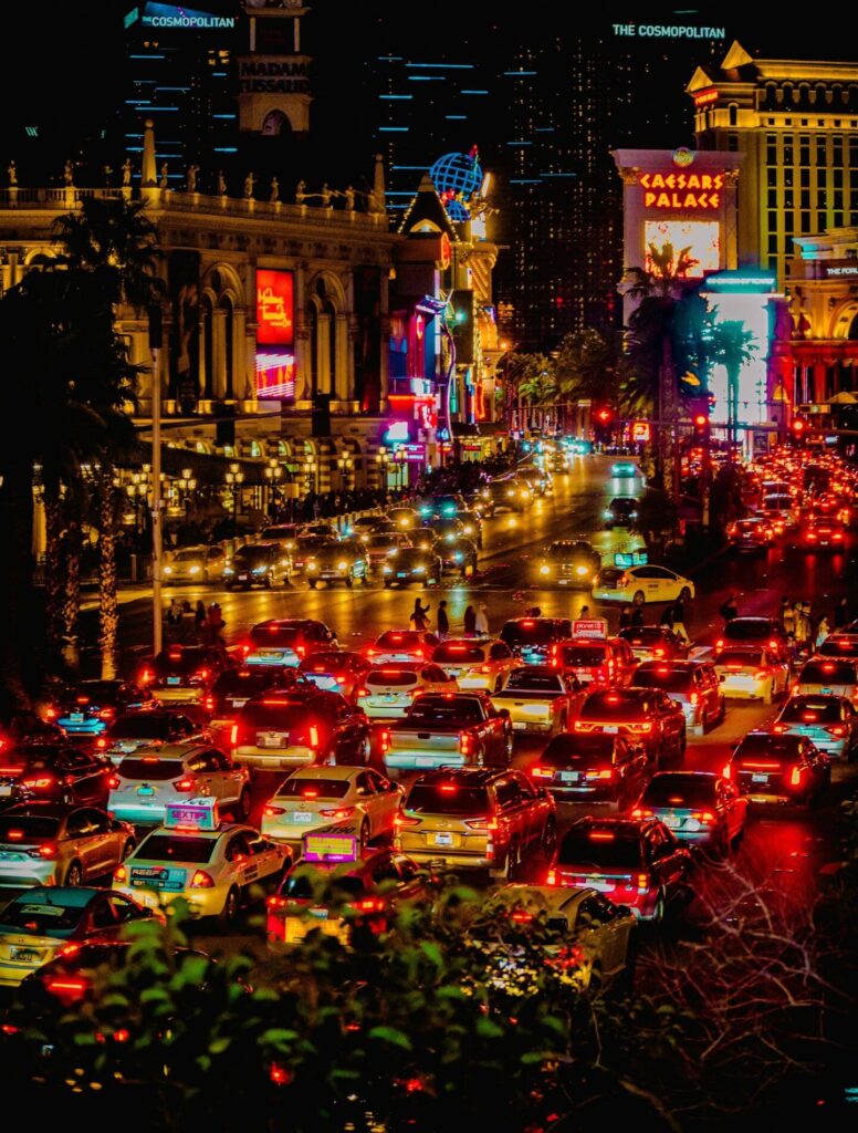 night time traffic jam in Las Vegas